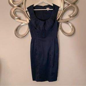Vintage CACHE Navy Blue Sleeveless Belted Midi Pencil Fitted Dress | 6